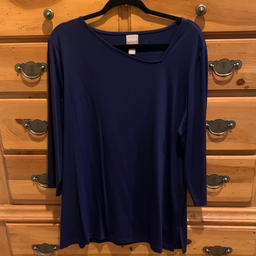 Chicos navy asymmetric neckline tunic